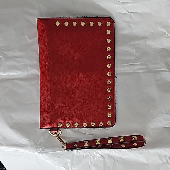 Vegan Red Envelope Clutch Wristlet Gold Hardware - Picture 3 of 7